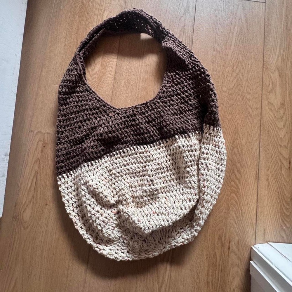 Brown and beige Colorblock crochet tote